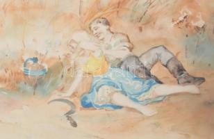 Harmos Károly (1879-1956): Na, Kati, ne izélj már. Akvarell, papír, 36x34 cm Jelzett, üvegezett kere...