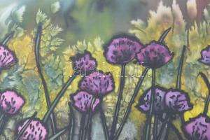 Pistyur Gabriella (1962): Kórus - Pipacsok. Selyem, akvarell. 33x40 cm