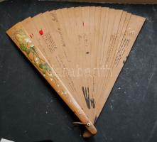 1896. Kézzel festett fa legyező aláírásokkal, 31cm-es magassággal, a fűzés néhol elengedett