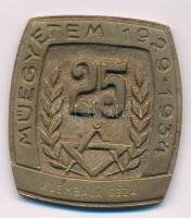 DN "Műegyetem 1929-1934 - 25" névre szóló, egyoldalas bronz emlékérem (47x43mm) T:XF