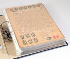 Óriási okmánybélyeges irat gyűjtemény. közel 200 darab irat nagyrészt az 1950-es évek okmánybélyegeivel, látványos, színes lerovásokkal, nagy értékekkel, közötte néhány régebbi okmány is, gyűrűs berakóban