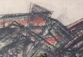 Jelzés nélkül: Konstruktivista kompozíció. Vegyes technika, papír. Sérült. Kartonra kasírozva. Üvege...