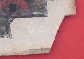 Jelzés nélkül: Konstruktivista kompozíció. Vegyes technika, papír. Sérült. Kartonra kasírozva. Üvege...