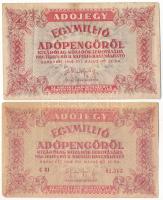 1946. 1.000.000AP (2x) sorszámozott és sorszám nélküli változatok, egyiken fordított címer T:F