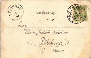 1904 Budapest VII. Erzsébet körút, Sárkány és Schütz, dohány és szivar üzlet, villamosok (EB)