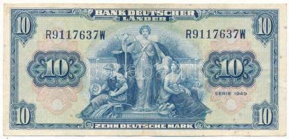 Német Szövetségi Köztársaság 1949. 10M "R9117637W" T:F erős papír Federal Republic of Germany 1949. 10 Mark "R9117637W" C:F strong paper Krause 16.