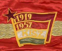 1957 Szocreál műselyem brigádzászló 35x48 cm