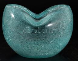 Karcag Berekfürdői krakléüveg tálka, jelzett hibátlan,d: 12 cm