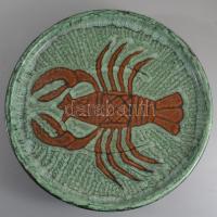 Gorka Géza (1894-1971): Iparművészeti vállalatos rákos tál. Kézzel festett mázas kerámia, jelzett, hibátlan, d: 23,5 cm