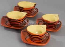 4 db Tófej retro mokkás csésze, aljjal, kézzel festett, jelzett, hibátlan