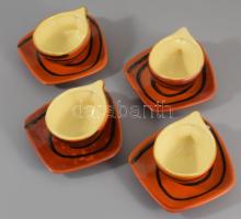 4 db Tófej retro mokkás csésze, aljjal, kézzel festett, jelzett, hibátlan