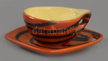 4 db Tófej retro mokkás csésze, aljjal, kézzel festett, jelzett, hibátlan