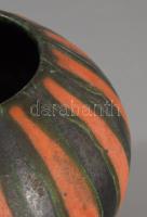Jelzés nélkül: Retro csaíkos váza, mázas kerámia, kézzel festett, jelzett, hibátlan d: 15 cm, m: 12 ...