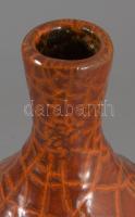 Repesztett vázas mázas kerámia váza, kézzel festett, jelzett, hibátlan 22 cm