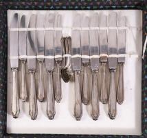 Ezüst (Ag) 6 személyes, 43 részes evőeszköz készlet. Pest, 1872-1937 közötti fémjel, 800 ezrelékes e...