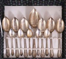 Ezüst (Ag) 6 személyes, 43 részes evőeszköz készlet. Pest, 1872-1937 közötti fémjel, 800 ezrelékes e...