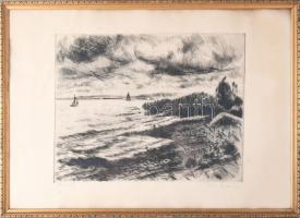 Iván Szilárd (1912-1988): Balaton. Rézkarc, papír, jelzett, 30x39 cm. Lapszéli ázásnyommal. Üvegezet...