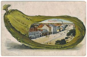 Nagykőrös. Montázs uborkával, üzletek (b)