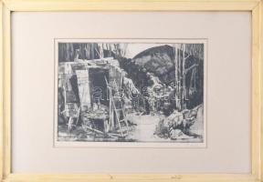 Lenkey Zoltán (1936-1983): Bükki táj II., rézkarc, papír, jelzett, számozott (90/100), üvegezett fak...