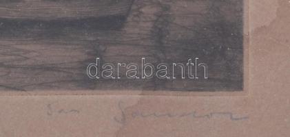 Olvashatatlan jelzéssel: Vitorlások. Rézkarc, papír, jelzett, ázásnyomokkal, üvegezett fakeretben. 1...