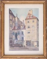 Hoffelner, Franz (1875-1936): Bécs, Franziskanerplatz. Akvarell, papír, jelzett. Üvegezett, sérült fakeretben. 27×19 cm