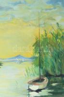 Magistrák Károly (-): Balatonpart, 1987. Olaj, vászon, jelzett. Dekoratív fakeretben. 60×70 cm