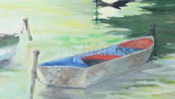 Magistrák Károly (-): Balatonpart, 1987. Olaj, vászon, jelzett. Dekoratív fakeretben. 60×70 cm