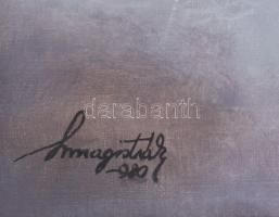 Magistrák Károly (-): Viharos Balaton, 1980. Olaj, vászon, jelzett. Dekoratív fakeretben. 60×80 cm