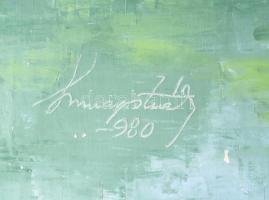 Magistrák Károly (-): Csendes part, 1980. Olaj, vászon, jelzett. Sérült. 80×60 cm