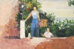 Magistrák Károly (-): Távolban a vitorlások, 1980. Olaj, vászon, jelzett. Fakeretben. 60×45 cm