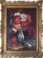 Balogh jelzéssel: Csendélet. Olaj, karton. Dekoratív, sérült fakeretben. 68×48 cm