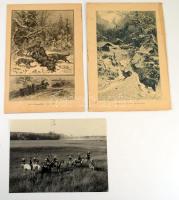 ca 1900-1930 7 db vadászattal kapcsolatos nyomat 32x26 cm-ig