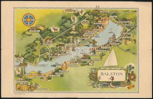 cca 1960 Balaton grafikus térképe, rajzolta: Szűcs Pál, Bp., Képzőművészeti Alap (Offset-ny.), hajtva, 18x28 cm