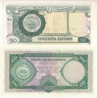 Mozambik 1976. (1970) 50E + 1976. (1961) 100E mindkettő fekete "BANCO DE MOCAMBIQUE" felül...