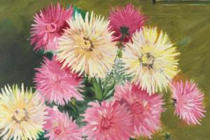 Magistrák Károly (-): Enteriőr képpel és virággal, 1975. Olaj, vászon, jelzett. Fakeretben. 61×41 cm