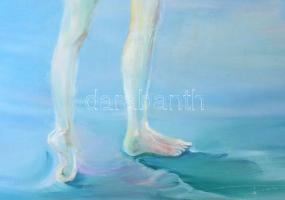 Jelzés nélkül (XX. sz. vége): Álló női akt. Olaj, farost. Kissé sérült. Fakeretben. 55×68 cm