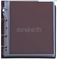 Négygyűrűs, bordó műbőr "NUMIS Leuchtturm" album, 16db osztás nélküli, 10db kettes osztású...