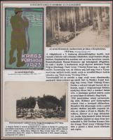 1914-16 A császári és királyi zombori 23. gyalogezredet bemutató gyűjtemény 3 db eredeti fotó, fotólap + 1 kivágás kísérő szövegekkel, két nemzeti szín szegélyű tablón. (A képek leszedhetőek)  1914-16 The collection presenting the k.u.k. 23rd Zombor Infantry Regiment consists of original postcards and photos with accompanying texts, on two panels. (The cards can be detached)