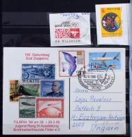 16 lapos ALPHA közepes berakó, benne külföldi bélyegek, FDC-k, CM-ek