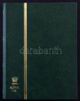 16 lapos ALPHA közepes berakó, benne külföldi bélyegek, FDC-k, CM-ek