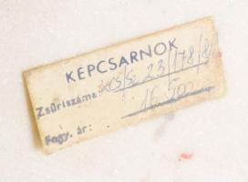 R. Kiss Lenke (1926-2000): Lány virággal. Öntött bronz, márvány talapzaton, jelzett: ruhája alján, K...