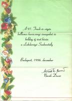 1996 Novák Dezső kétszeres olimpiai bajnok magyar labdarúgó és a Fradi edzőjének aláírása karácsonyi üdvözlőlapon