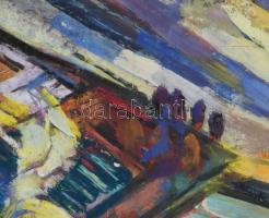 Hetényi Tibor (1891-1977): Színes táj. Vegyes technika, papír, jelzés nélkül, hajtásnyommal, paszpar...