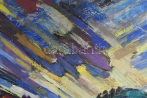 Hetényi Tibor (1891-1977): Színes táj. Vegyes technika, papír, jelzés nélkül, hajtásnyommal, paszpar...