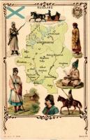 Russland / map of the Russian Empire. Art Nouveau, floral, litho with coat of arms