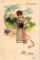 Russland / Russia. Art Nouveau, floral, litho with coat of arms (r)