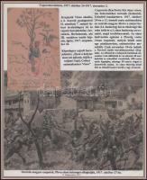 1917 Az I. világháborús caporettói áttörést bemutató gyűjtemény eredeti kézzel rajzolt képeslappal, újságkivágással nemzeti szín szegélyű tablón kísérő szövegekkel. (A képek leszedhetőek)