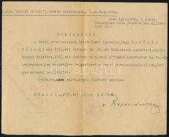 1938 Miskolc, M. kir. "Szondi György" 7. honvéd tüzérosztály által kiállított igazolvány katonai szolgálat teljesítéséről