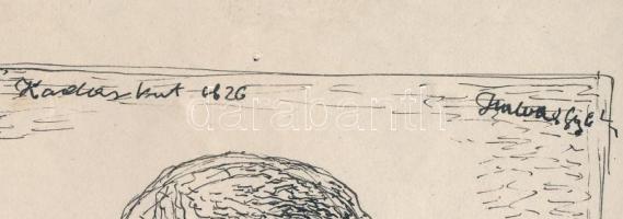 Halvax Gyula (1906-1984): 2 db női portré rajz. Tus, papír, egyik jelzett és datált (1926), 18x11,5 ...