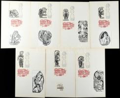 Julio César Salvatierra (1924-2007): 14 db ex libris és kisgrafika. Klf. technikák, papír, jelzés nélkül. Klf. méretekben. Paszpartuban.